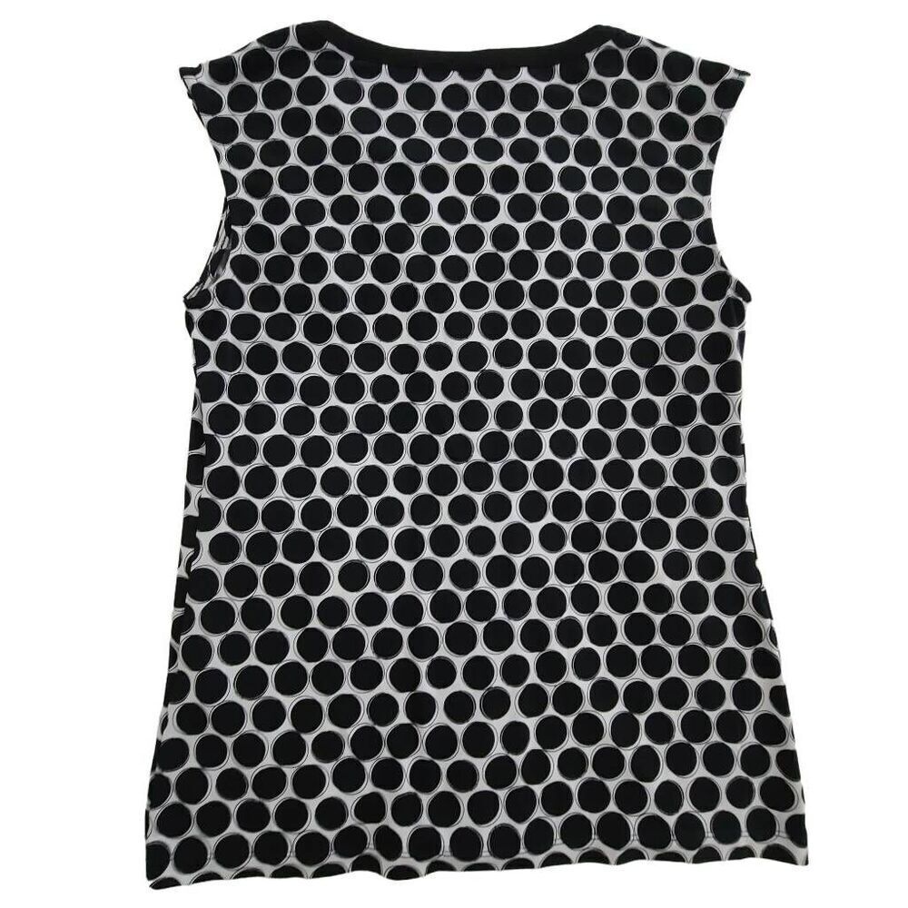 Calvin Klein Polka Dot Sleeveless Blouse Faux Leather Trim Size XS - Picture 4 of 9
